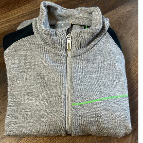 ICE BREAKER 100% New Zealand Merino Wool Grey & Black 3/4 Zip Sweater L - Picture 1 of 9